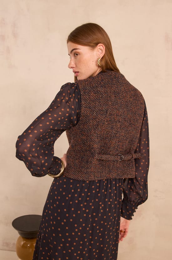 Sleeveless tweed vest in blended wool PHARELL;${refinementColor}
