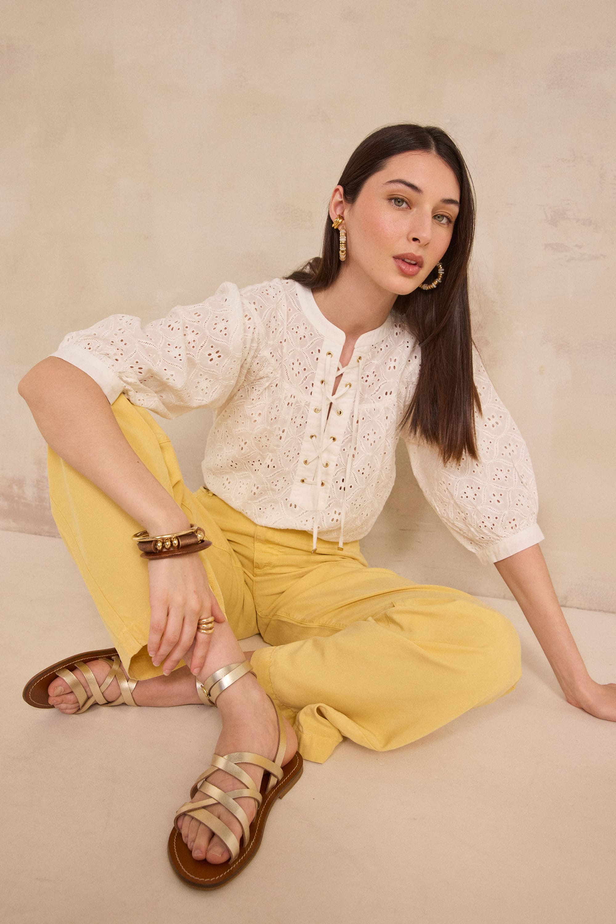 CHÉNE DE MAISON Jacquard blouse Size Medium Savanna Jane Rust Striped Embroidered Blouse