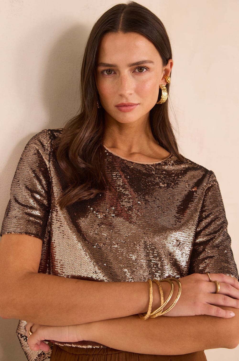 TARA short-sleeve sequin T-shirt;${refinementColor}