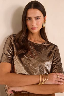 TARA short-sleeve sequin T-shirt;${refinementColor}