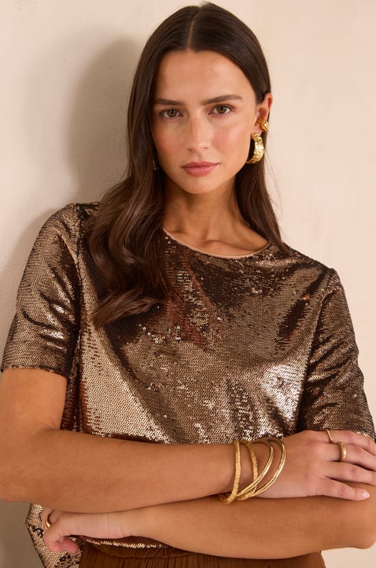 T-shirt &agrave; manches courtes en sequins TARA;${refinementColor}
