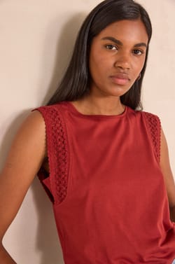 Sleeveless embroidered cotton blend T-shirt TAMARA;${refinementColor}