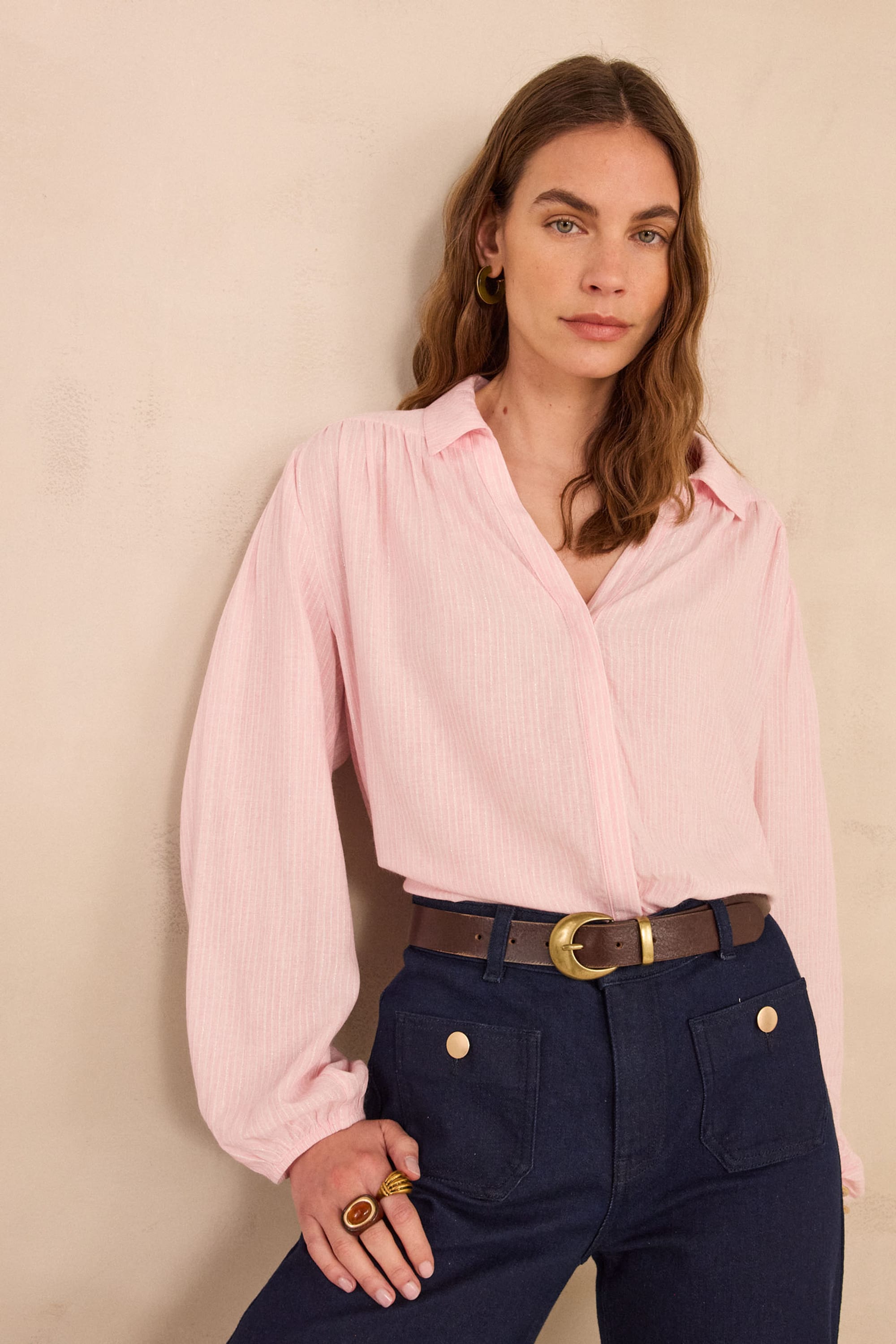 Striped blouse SEATTLE in lurex viscose woman | Pink | Maison 123
