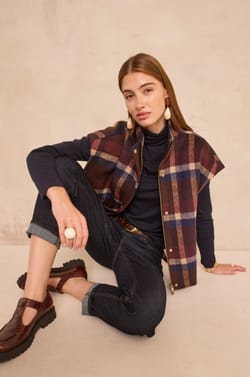 CINDY sleeveless checked coat;${refinementColor}