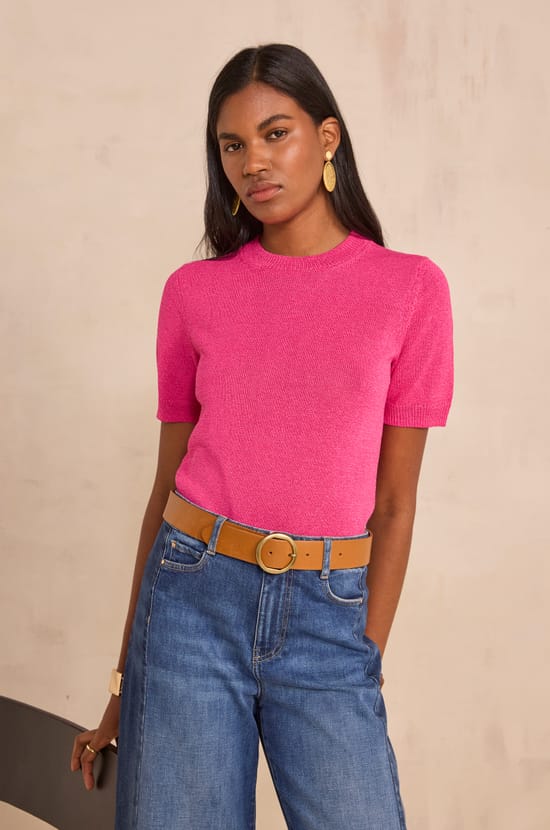 Short-sleeved cotton blend sweater AMANDA;${refinementColor}