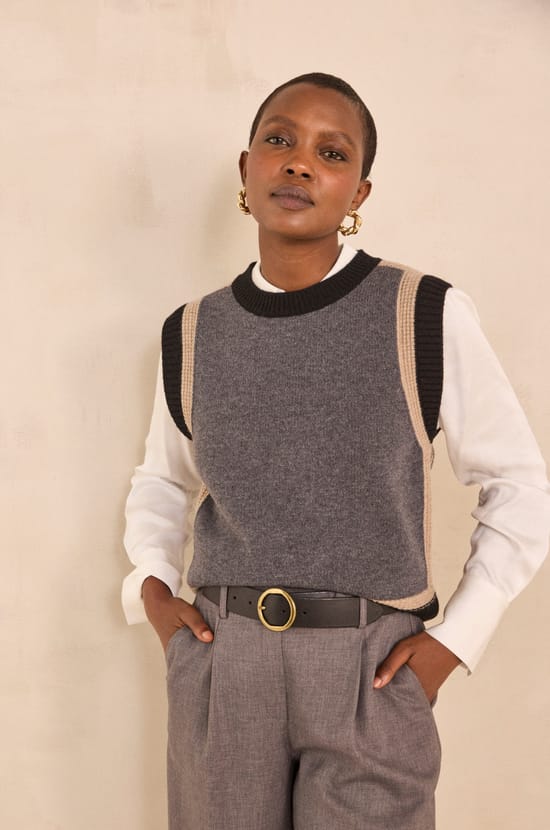 Dark gray sleeveless wool sweater ANOUK;${refinementColor}