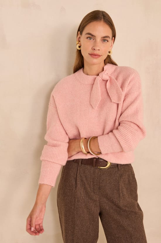 Blush pink high-neck sweater ANAIS;${refinementColor}