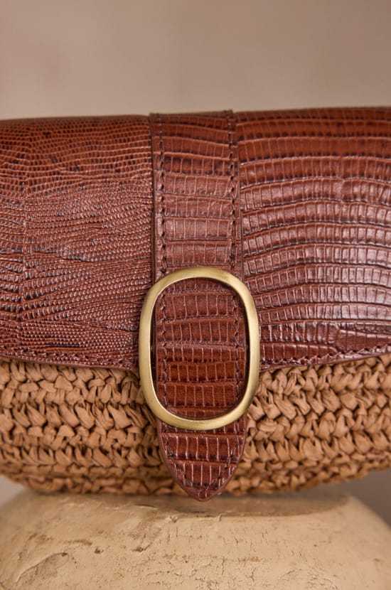 MAX MINI leather and raffia bag;${refinementColor}
