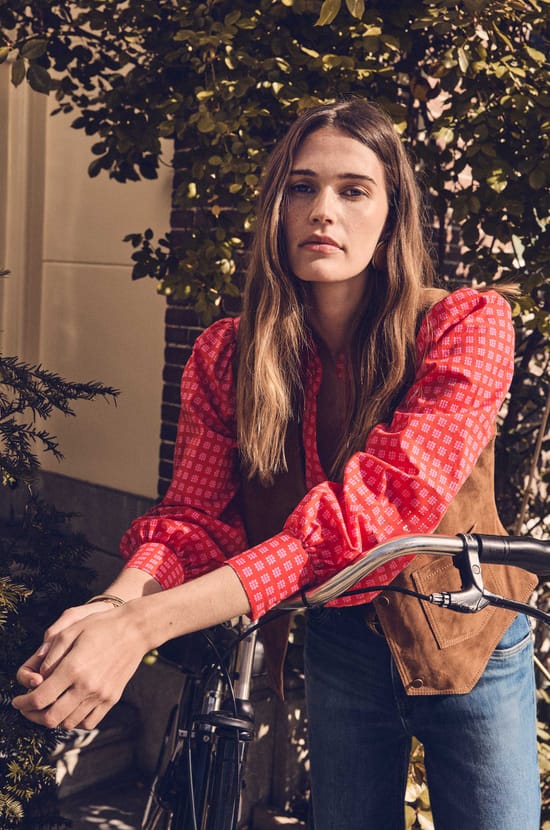 BETH cotton blouse with floral print;${refinementColor}