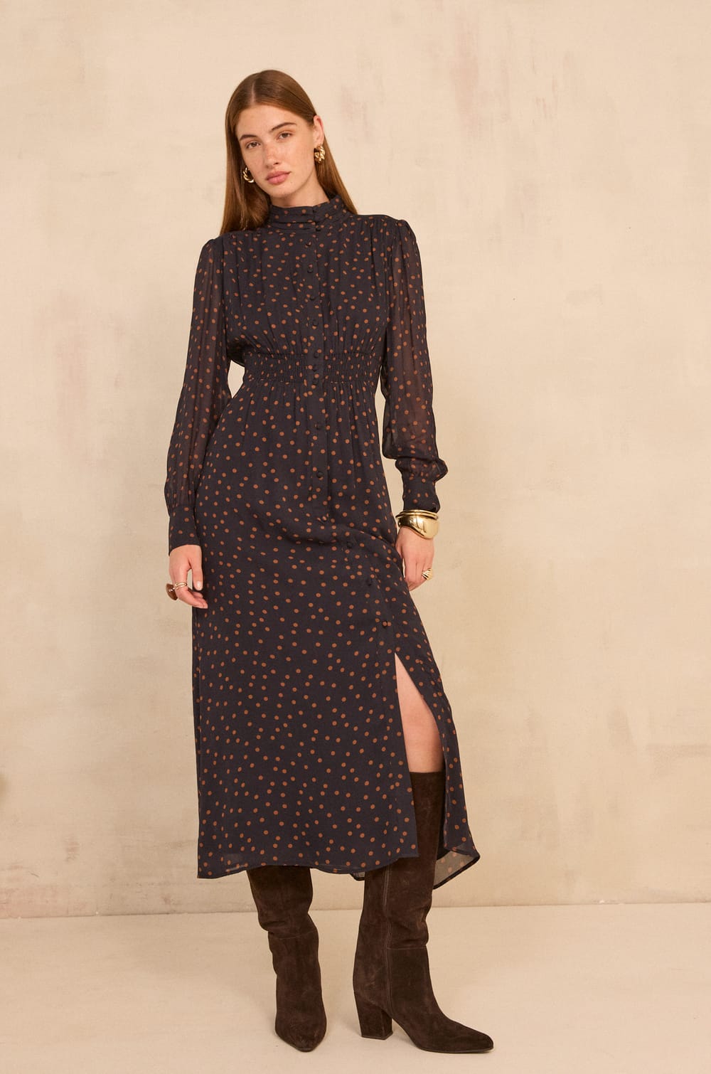 Flowy polka dot dress PRISCA;${refinementColor}