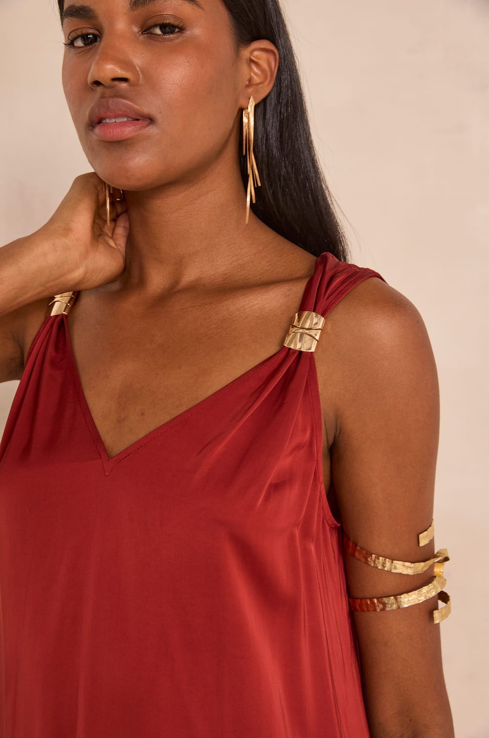 Penelope straight dress with straps;${refinementColor}