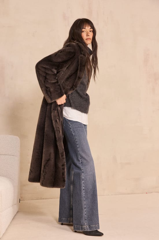 Charcoal coat with fur effect CLARISSE;${refinementColor}
