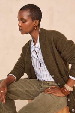 Long-sleeved khaki sweater made of blended wool and yak AYRTON;${refinementColor}