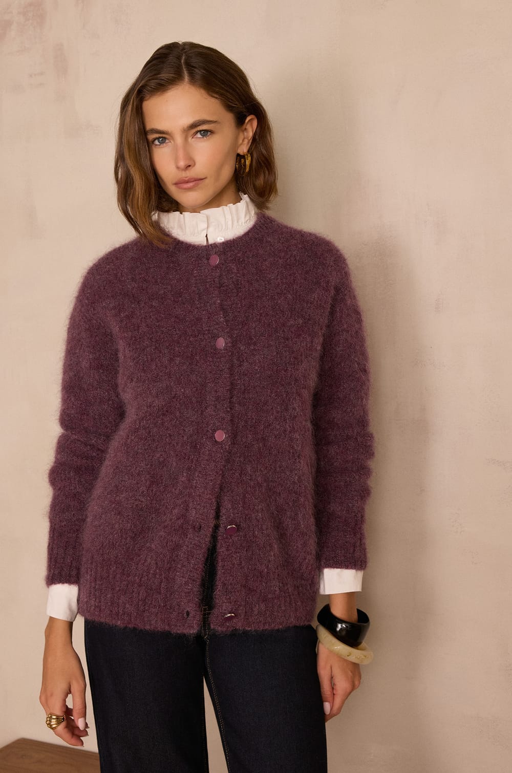 LOU Cardigan in mohair and alpaca;${refinementColor}