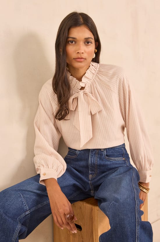 Striped long-sleeve blouse MYRTHE;${refinementColor}
