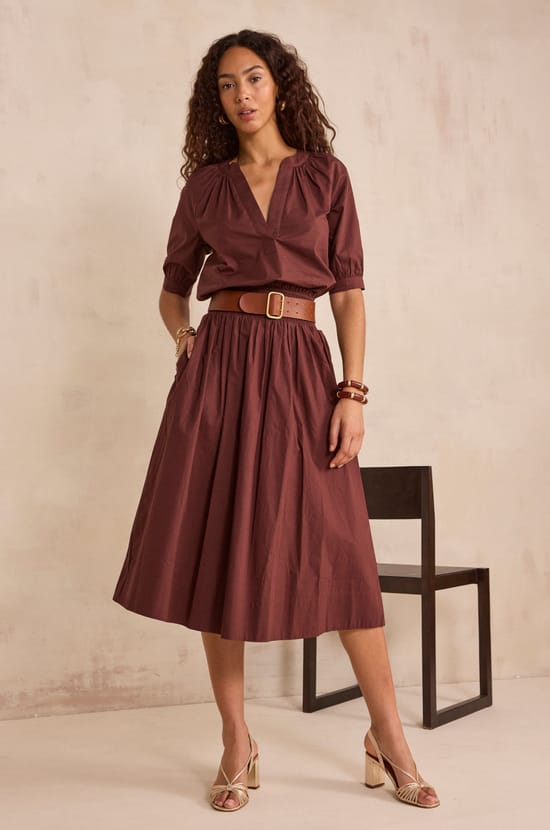 ORPHEE cotton dancing midi skirt;${refinementColor}