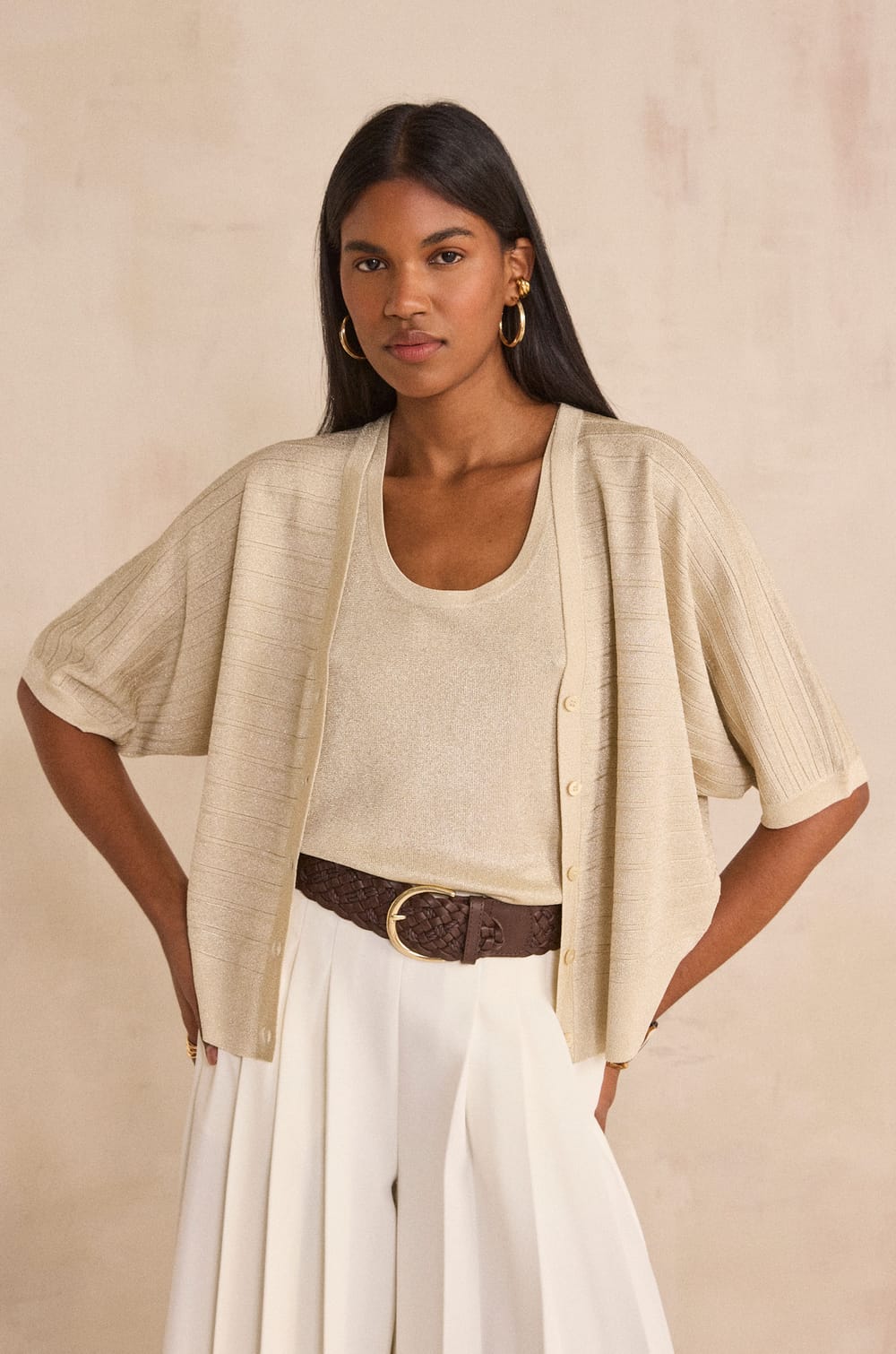 3/4 Sleeve Vest PALMYR;${refinementColor}