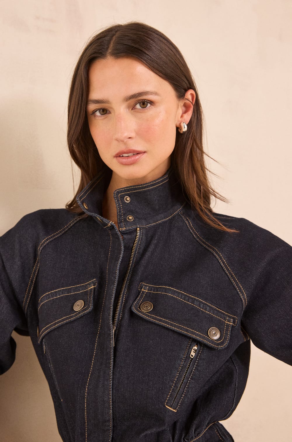 SOLENE mixed cotton denim jacket;${refinementColor}