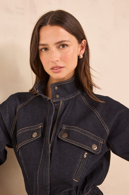 SOLENE mixed cotton denim jacket;${refinementColor}