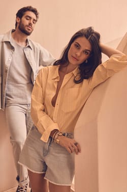 Long-sleeve unisex striped cotton shirt BRULANT;${refinementColor}