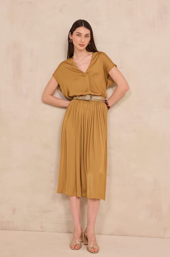 Pleated midi skirt CRYSTAL;${refinementColor}