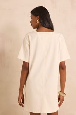 Robe droite &agrave; manches courtes en coton m&eacute;lang&eacute; BALSA;${refinementColor}