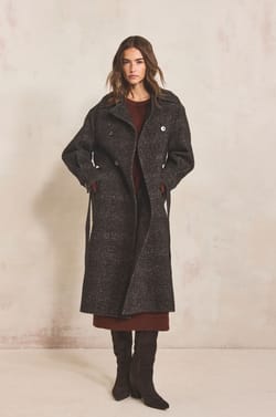 Long belted coat in blended wool DJOVANNI;${refinementColor}
