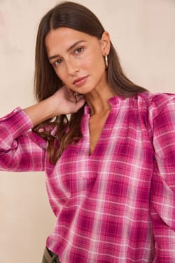 Checkered blouse in 100% cotton DINA;${refinementColor}