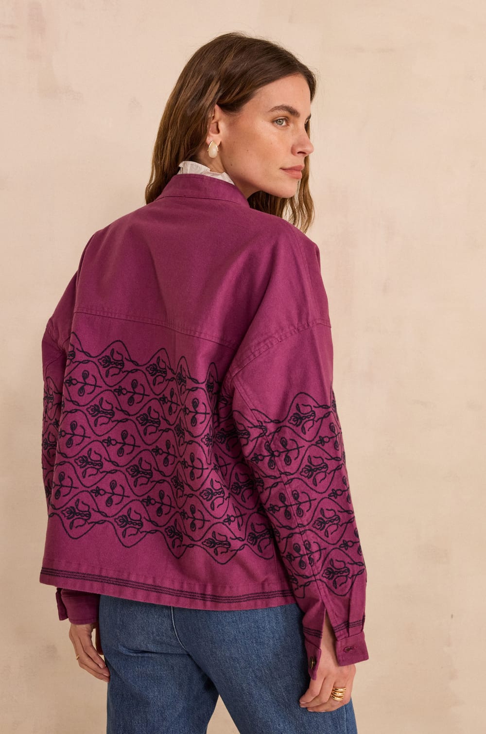 Embroidered cotton VALERY Jacket with long sleeves;${refinementColor}