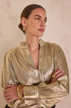 Iridescent V-neck blouse with long sleeves BETH;${refinementColor}