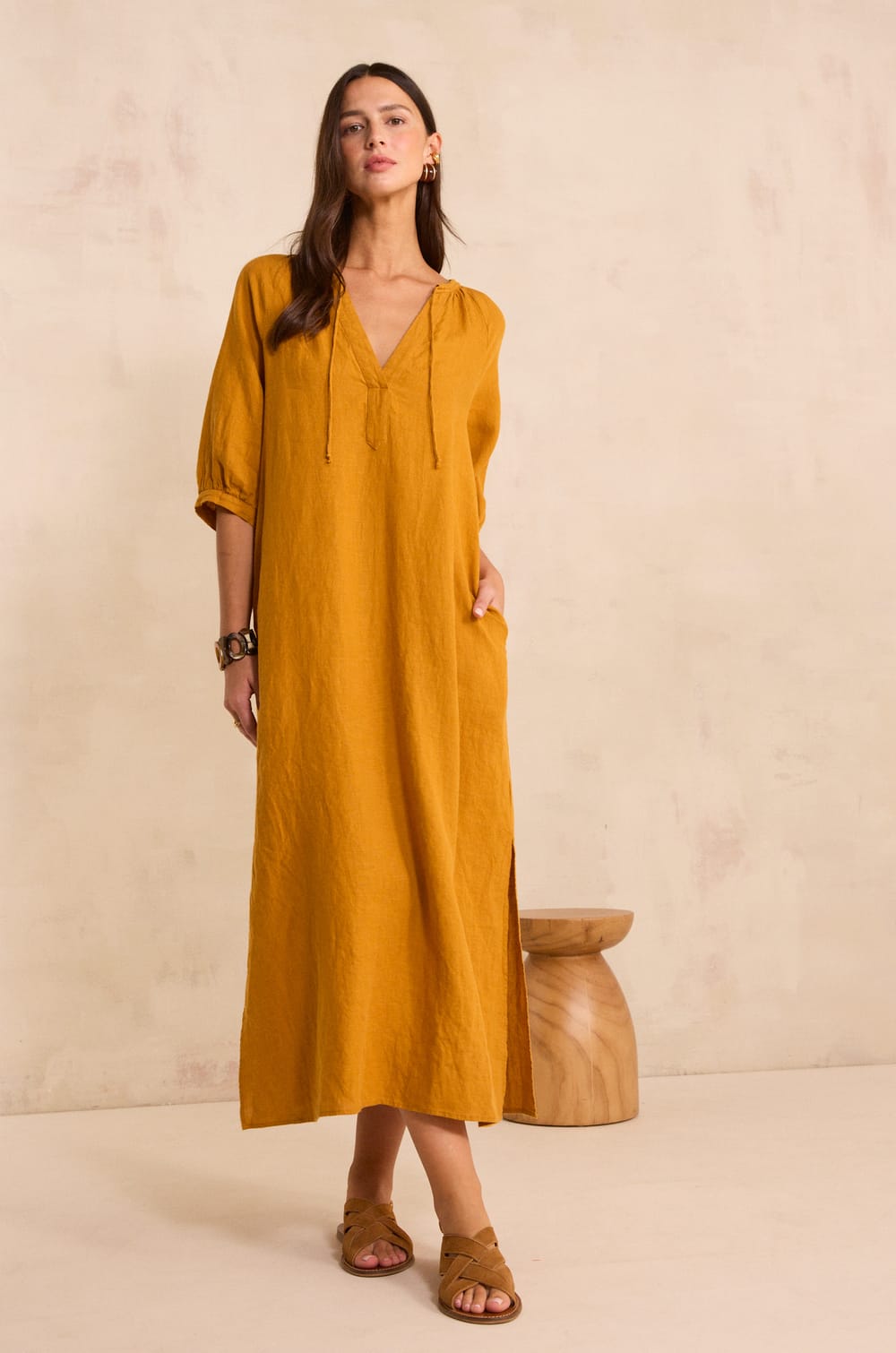 Straight linen dress BLINNY BIS;${refinementColor}