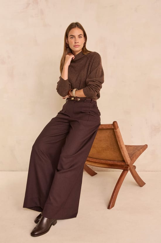 Pull chocolat &agrave; manches longues en cachemire ACHILLE;${refinementColor}