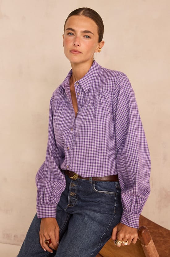 DANIA checked cotton blouse;${refinementColor}