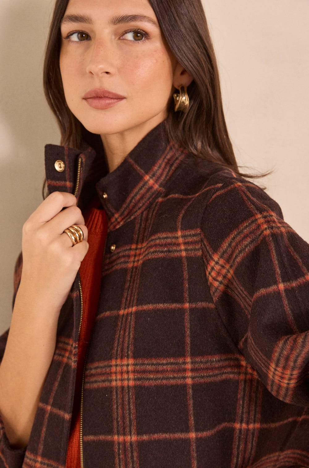 FELICITY mixed wool tartan jacket;${refinementColor}