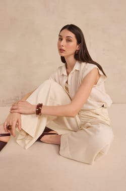 Short-sleeved embroidered blouse in mixed cotton DERRY;${refinementColor}