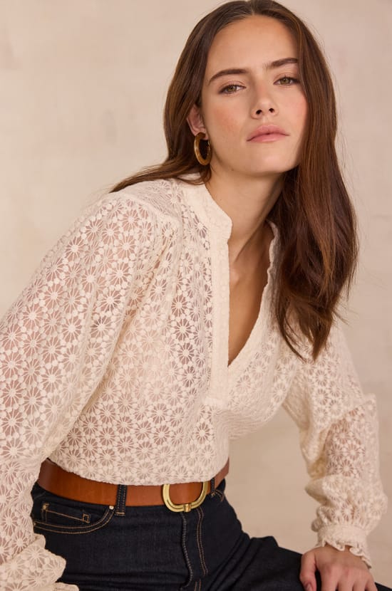 Blouse col V brodée en coton DANIELA;${refinementColor}