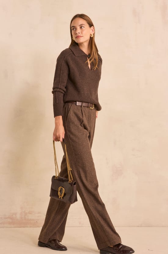 Pantalon large en laine m&eacute;lang&eacute;e BERNIE;${refinementColor}