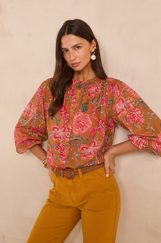 Printed long-sleeve cotton blouse DjJAZZ;${refinementColor}