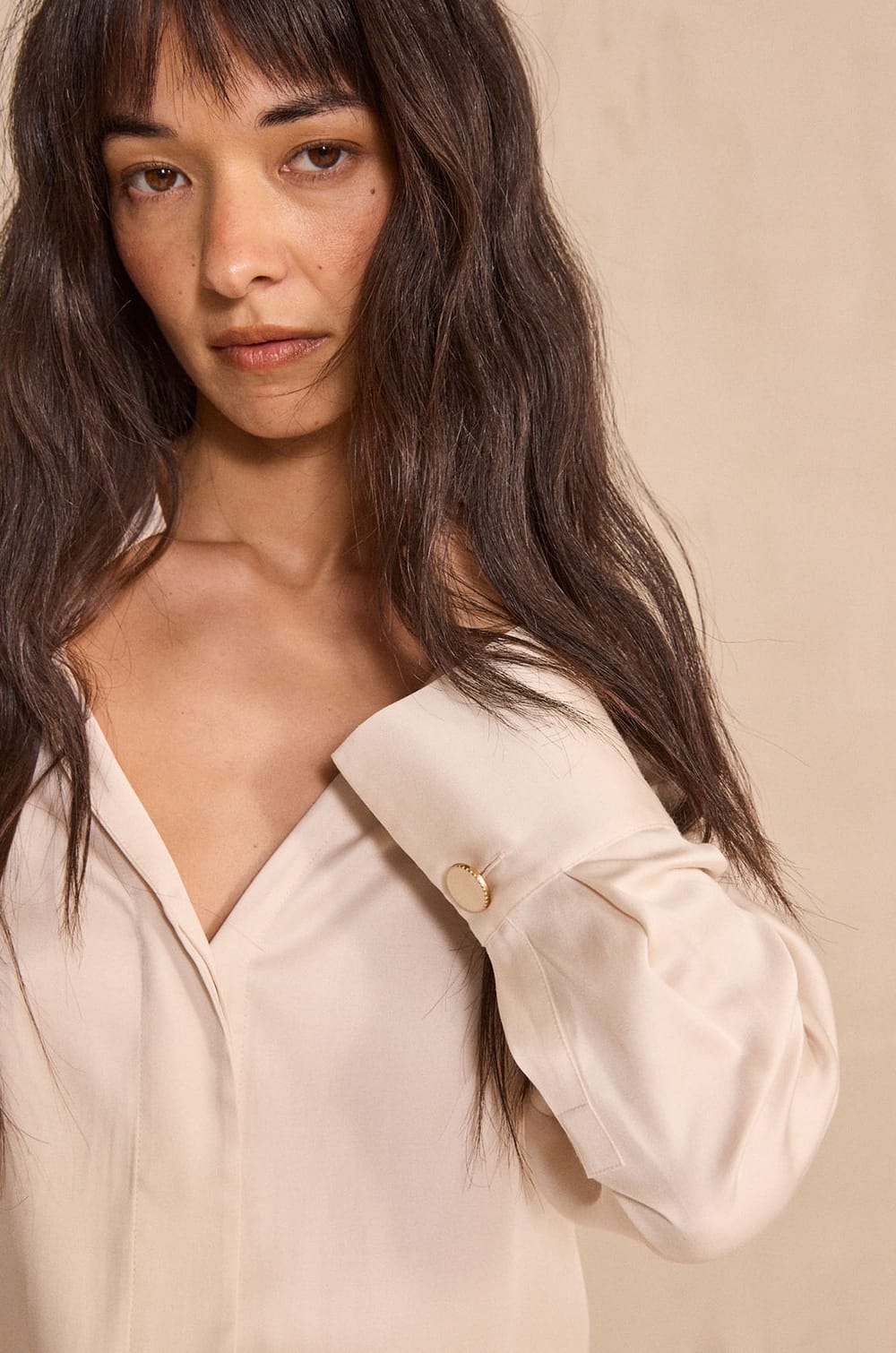 BASILE satin cream blouse;${refinementColor}