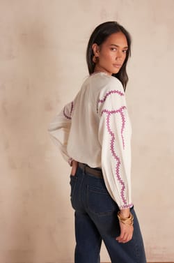 SULLY blouse in cotton and linen;${refinementColor}