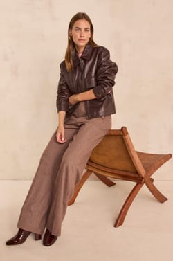 COCO leather long sleeve jacket;${refinementColor}