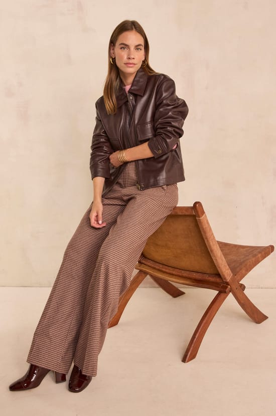 COCO leather long sleeve jacket;${refinementColor}