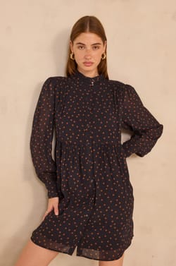 Short and flowy dress with tie collar PRISCILA;${refinementColor}