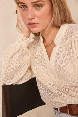 Embroidered cotton V-neck blouse DANIELA;${refinementColor}