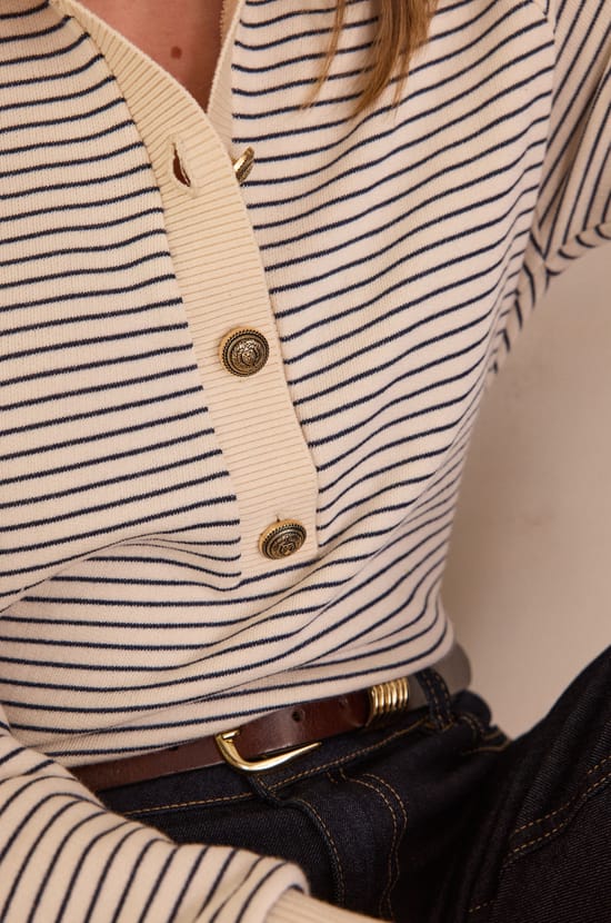 Jersey a rayas con cuello polo en 100% algod&oacute;n LIVIO;${refinementColor}