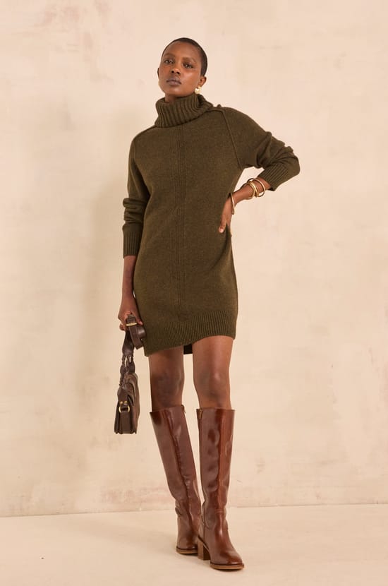Perfect straight knit mixed wool dress;${refinementColor}