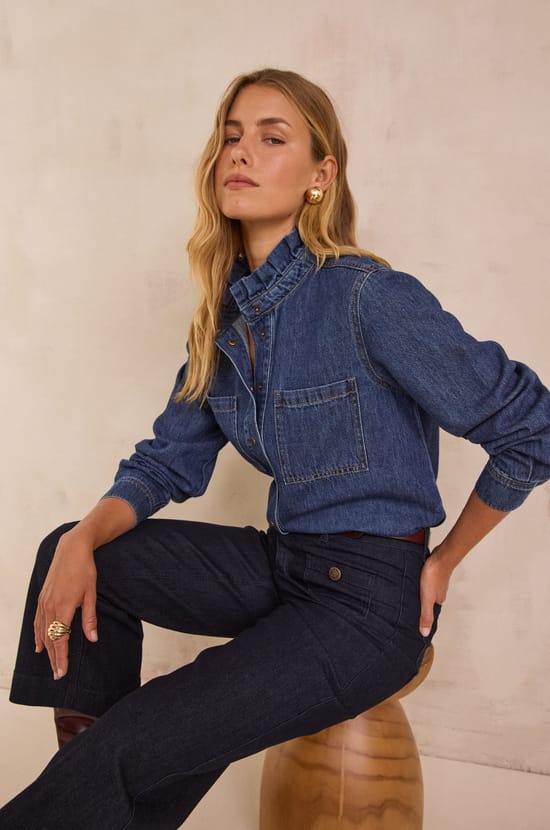 Denim blouse in 100% cotton DENISE;${refinementColor}