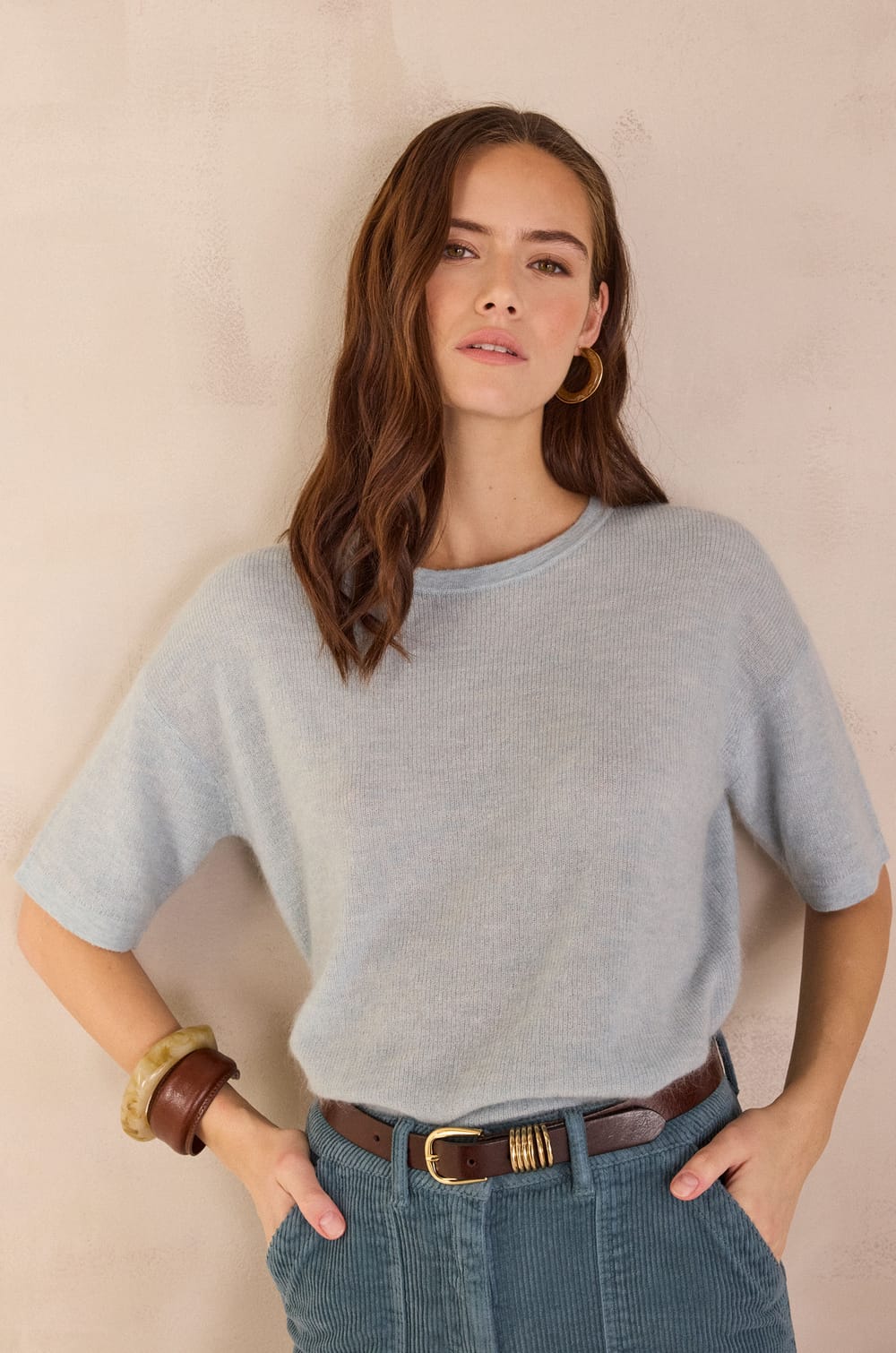 Short-sleeved jumper in mohair and wool PAOLO BIS;${refinementColor}