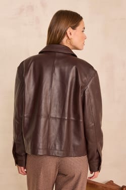 COCO leather long sleeve jacket;${refinementColor}