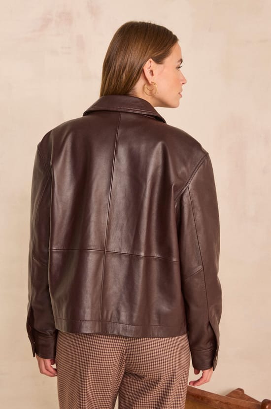 COCO leather long sleeve jacket;${refinementColor}